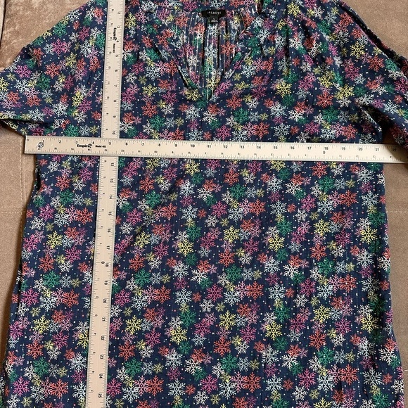 Talbots Blue Relaxed Blouse with Mandarin Collar and Cuffed Sleeves - Picture 5 of 7